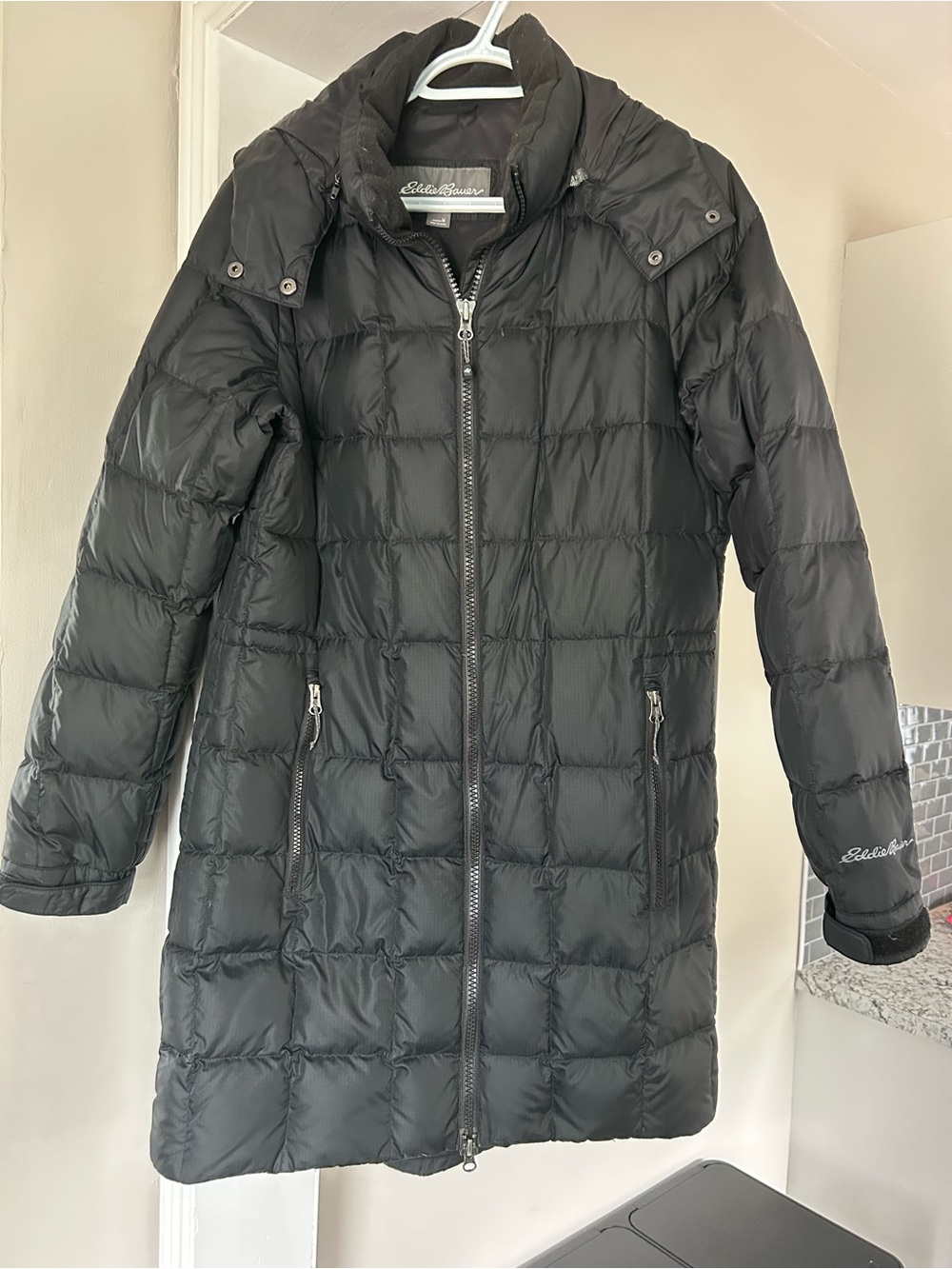 Eddie Bauer Long Black Quilted Packable Puffer Coat